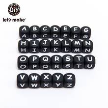 Let's Make 30pc Silicone Alphabet Letter Beads Black BPA Fress Silicone Teether 12mm DIY Teething Necklace Beads Nursing Pendant 2024 - buy cheap