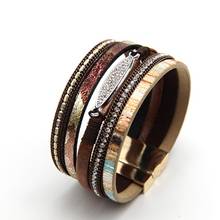 Leather Bracelet For Women & Men Crystal Rhinestone Multilayer Wrap Magnetic Buckle Bohemian Style Bangle Jewelry Couple Gift 2024 - buy cheap