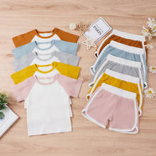 Fashion New 2021 Summer Kids Children Clothes Set Unisex Round Collar Ribbed Pullover Tops+Shorts 2PCS Toddler Infant Outfits 2024 - buy cheap