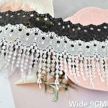 9CM Wide White Black Polyester Embroidery Fringe Lace Fabirc Ribbon Dress Guipure Clothes Home Tassel DIY Sewing Appliques Decor 2024 - buy cheap