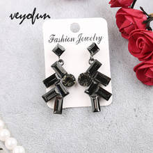 Veyofun-pendientes colgantes de cristal para mujer, aretes geométricos de Color gris, joyería de moda, regalo al por mayor 2024 - compra barato