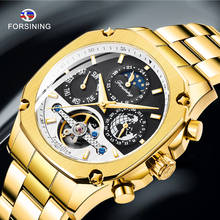 Forsining relógio executivo dourado masculino, relógio automático luminoso monofásico turbilhão mecânico de marca superior 2024 - compre barato
