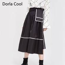 New 2020 High Street Women Mid Long Skirt Pocket Patchwork Personality Girl's Pleated Skirts Lady's Designer Chic Party Clothing 2024 - buy cheap
