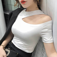 Summer Basic Tshirt Women Off Shoulder Sexy T Shirt 2020 Short Sleeve Cotton Club Korean Style Hipster Tee 2024 - buy cheap