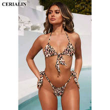 Lace-up Sexy Bikini Set Thong Swimming Suit Backless Swimsuit Women New Solid Swimwear Female Leopard Bathing Suit Beach Wear 2024 - buy cheap