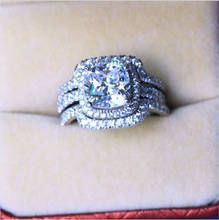 Кольцо обручальное с квадратным кристаллом женское, Ювелирное Украшение с обручальным покрытием из белого золота 10KT с камнем огранки 8 мм, 5 А 2024 - купить недорого