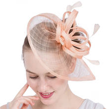 Sinamay Champagne Fascinator Hat With Headband Royal Wedding Hair Accessories Ladies Womens Fashion Attractive Feather Headdress 2024 - buy cheap