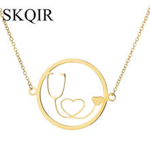 SKQIR-collar médico estetoscopio de moda, cadena de oro, colgante redondo de acero inoxidable, joyería médica para enfermera, regalos para estudiantes 2024 - compra barato