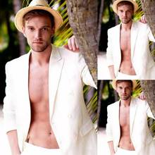 Summer Beach White Linen Men Suits Tuxedo Groom Wear Wedding Costume Homme 2 Pieces Slim Fit Terno Masculino Blazer Jacket+Pant 2024 - buy cheap