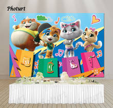 PHOTURT 44 Cats Backdrop Kids Birthday Party Supply Photography Banner Music Gatti Green Blue Vinyl Photo Background Props 2024 - buy cheap