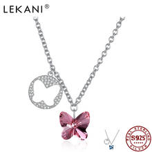 LEKANI 925 Sterling Silver Pendant Necklaces For Women Butterfly Round Romantic Austria Crystal Female Necklace New Arrival 2024 - buy cheap