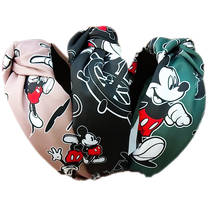 Cartoon Cute Printed Headband Mickey Knotted Fashion Wide-Edged Cloth Art Head Hoop Minnie Hair Accessories Girl Gift 2024 - buy cheap