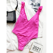 Bañador Sexy de una pieza con escote en V profundo para mujer, traje de baño grande sin espalda, Bikini acolchado con volantes, ropa de baño para niña, ropa de Playa Linda 2021 2024 - compra barato