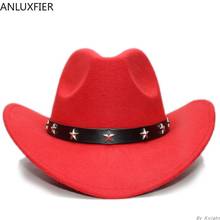 A172 adulto lã fedoras chapéu estrela cinto de couro banda chapéus de cowboy pais e crianças usam lã cowboy chapéu grande borda fedoras bonés 2024 - compre barato