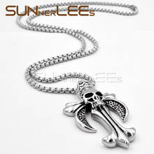 SUNNERLEES 316L Stainless Steel Pendant Necklace Punk Jesus Christs Cross Skull Link Chain Men Women Halloween Gift SP10 2024 - buy cheap