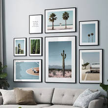 Pintura en lienzo de árbol de coco y carretera, carteles nórdicos e impresiones de pared para sala de estar, arte de pared Vintage de Cactus del desierto 2024 - compra barato
