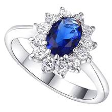 Luxury Female Solitaire Blue Sapphire Stone Ring 100% Real 925 Sterling Silver Wedding Rings For Women Big Oval Engagement Ring 2024 - buy cheap