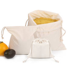 Bolsas de algodón puro para la compra, bolsa ecológica para la cocina, con cordón, reutilizable, para frutas y verduras, 3 tamaños 2024 - compra barato