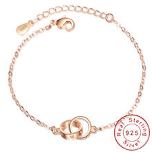 Dainty 925 Sterling Silver Round Circle Interlock Bracelet Femme Argent Rose Gold Chain Wristband Minimalist Braclet Women SB037 2024 - buy cheap