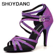 SHOYDANC Purple Latin Dance Shoes Ladies High-heeled Ballroom Dance Shoes Soft Bottom Indoor Performance Shoes Party Dance Shoes 2024 - buy cheap