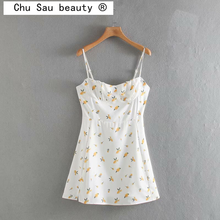 Chu Sau beauty-Vestido corto ajustado de verano para mujer, minivestido informal con tirantes, Espalda descubierta, estampado Floral 2024 - compra barato