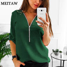 5XL Spring Chiffon Blouse Shirt Sexy Long Sleeve V-Neck Loose Blouses 2020 Casual Solid Zipper Tops Plus Size Clothing 2024 - buy cheap