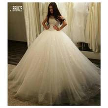 JIERUIZE блестящее Тюлевое бальное платье с блестками, свадебные платья с глубоким вырезом, без рукавов, свадебные платья на шнуровке, vestidos de novia 2024 - купить недорого