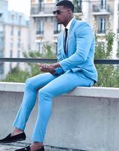 Trajes ajustados de color azul claro para hombre, traje de boda, esmoquin con solapa de muesca, traje Masculino, chaqueta + pantalón, 2 piezas 2024 - compra barato