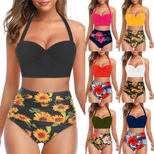 #Z45 High Waist Bikini Women Floral Print Big Size Swimwear Two Piece Swimsuit Tankini Bikini Set Swimming Suit For Women 2024 - buy cheap