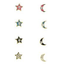 Neon esmalte cor do ouro moda menina feminino jóias multi piercing pequeno bonito linda lua estrela parafuso prisioneiro brinco 2024 - compre barato