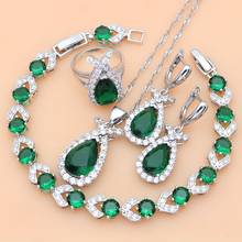 925 Sterling Silver Jewelry Green Created Emerald White CZ Jewelry Sets For Women Earrings/Pendant/Necklace/Rings/Bracelet 2024 - buy cheap
