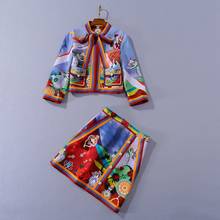 and American women's European clothing 2021 autumn new style Seven-point sleeve cartoon print jacket Skirt fashion suit 2024 - buy cheap