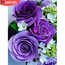 HUACAN 5D Diy Diamond Art Painting Flower Cross Stitch Wall Art Diamond Mosaic Purple Rose Decoration For Home 2024 - buy cheap