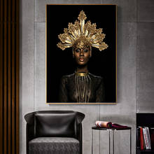 Abstract Gold Crown Black Scandinavian African Woman Oil on Canvas Painting Posters and Prints Wall Art Picture Home Decoration 2024 - buy cheap