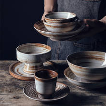 Kingpode pratos feitos à mão tigela de cerâmica retrô louça atacado copo prato produtos simples alimentos tigela 2024 - compre barato