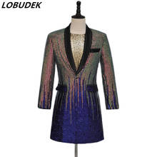Multi-color Splicing Sequins Long Blazer Suit Jacket Slim Coat Men Magician Stage Singer Performance Costume Plus Size S-3XL 2024 - buy cheap