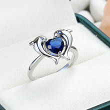 Классические модные ювелирные изделия в форме сердца из голубого циркона кольца с дельфинами для женщин, на свадьбу, на день рождения, невесты обручальное кольцо 2024 - купить недорого