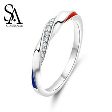 SA SILVERAGE Sterling Silver Double Color Red Blue 2019 Zircon Europa Lovers Ring Couples Ring Sterling Silver Fashion Jewelry 2024 - buy cheap