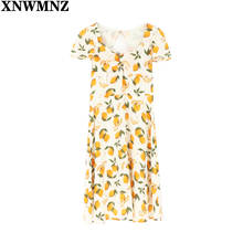 XNWMNZ Fashion elegant boho lemon print Backless mini dress women french romantic party vacation beach Elastic waist dresses 2024 - buy cheap