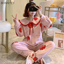 Women Pajama Sets Spring Long Sleeve Plaid Cartoon Printed Sleepwear Cute Simple Korean Style Chic Casual Ulzzang Loose Retro 2024 - buy cheap