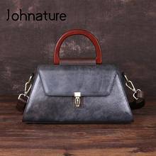 Johnature 2021 novas bolsas de luxo bolsas femininas retro couro genuíno cor sólida senhora sacos ombro lazer saco do mensageiro 2024 - compre barato