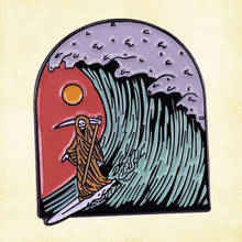 Devil Grim Reaper Death viene en olas, esqueleto fantasma, tabla de surf, vacaciones, pin esmaltado, regalo para surfistas y broche de humor oscuro 2024 - compra barato