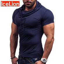 Icelion 2021 botões heap collar t camisa masculina verão manga curta camiseta de fitness casual sólida fina respirável tshirt 2024 - compre barato