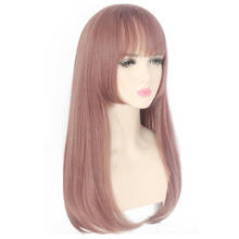 Hywamply 55cm Long Wigs Synthetic Straight Hair Wig Lolita Korea Wigs with Full Bangs Sweet COS wig 2024 - buy cheap