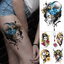 Водонепроницаемая Временная тату-наклейка с изображением Луны, Лорел, богини, флэш-татуировки, синяя Роза, старая школа, боди-арт, поддельные татуировки для женщин и мужчин 2024 - купить недорого