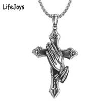 Cross Praying Hands Pendant Necklace Stainless Steel Prayer Hands Necklace Heavy Religious Vintage Jewelry For Men Women Quality 2024 - buy cheap