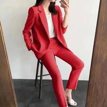 Borgonha fato profissional feminino ino vermelho, uniforme formal feminino de escritório 2 peças jaqueta calça traje feminino 2024 - compre barato