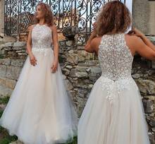 Civil Wedding Dress Floor Length Halter Lace Appliques Tulle A-Line Women bridal Gowns Stunning Vintage Cheap Simple Lady 2024 - buy cheap