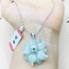 Natural Burmese Ajadeite Carved Beautiful Sun Flower Pendant with 925 Sterling Silver Necklace Elegant Lady Jade Clavicle Chain 2024 - buy cheap