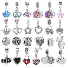 Boosbiy-Cuentas de corona de corazón chapadas en plata para mujer, Charm para pulsera y collares de marca, accesorios para hacer joyas, 2 uds. 2024 - compra barato